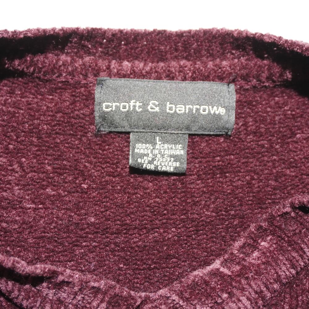 Croft & Barrow Chenille Sweater Men’s L Burgundy V-Neck Textured Minimal - Picture 4 of 9